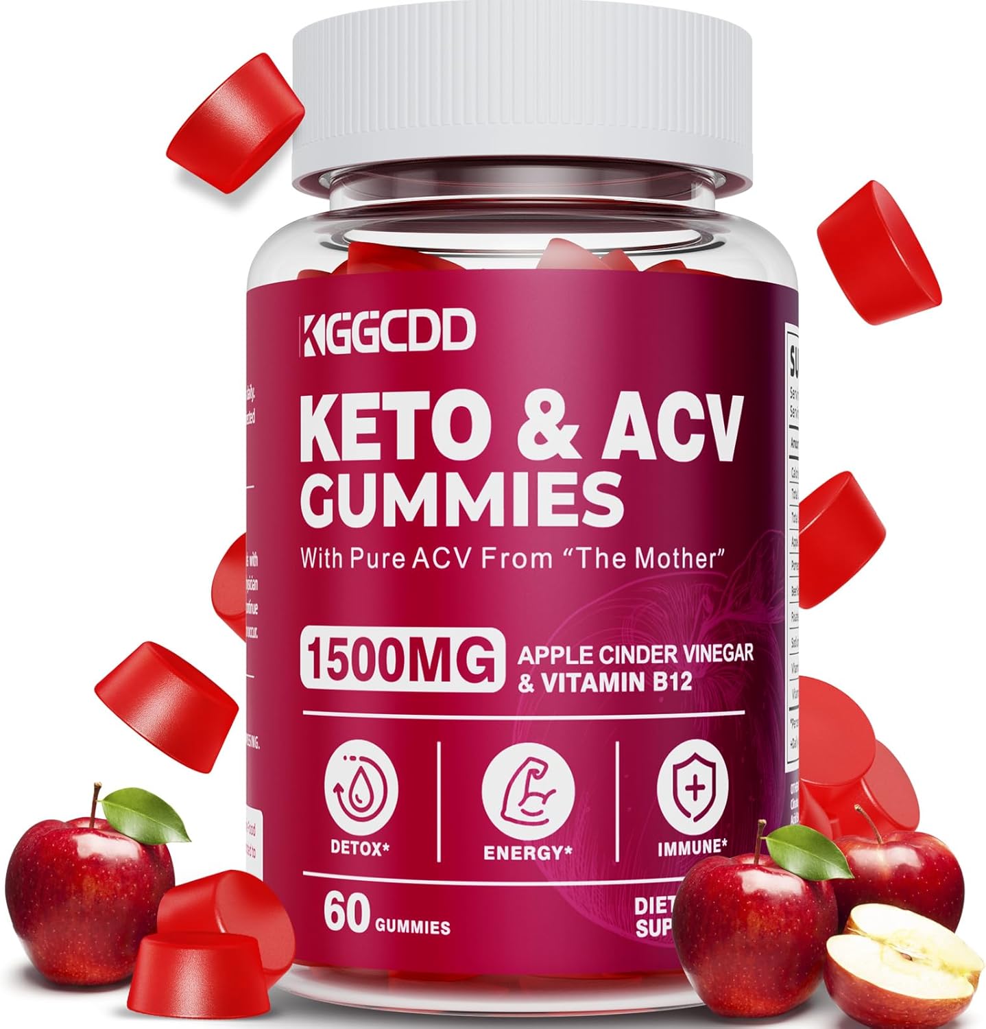 Advanced Keto ACV Gummies for Weight Loss - 1500MG Apple Cider Vinegar & Vitamin B12, Vegan & Non-GMO, Detox & Cleanse, Low-Carb - 60 Count