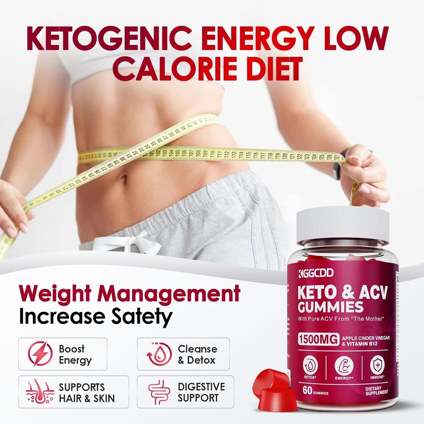 Advanced Keto ACV Gummies for Weight Loss - 1500MG Apple Cider Vinegar & Vitamin B12, Vegan & Non-GMO, Detox & Cleanse, Low-Carb - 60 Count