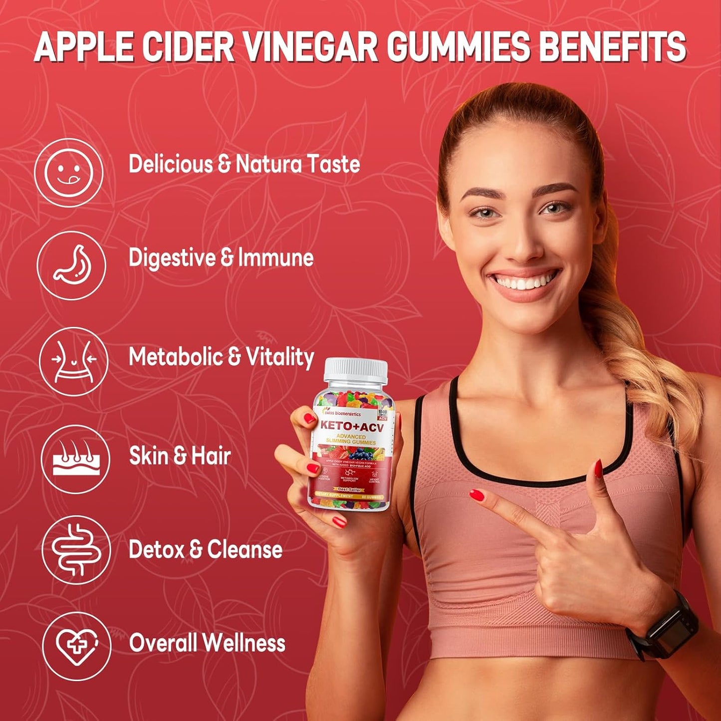 Advanced Keto Apple Cider Vinegar Gummies - 1500mg with B12, B6, Folate - Vegan & Non-GMO - Keto Support for Men and Women