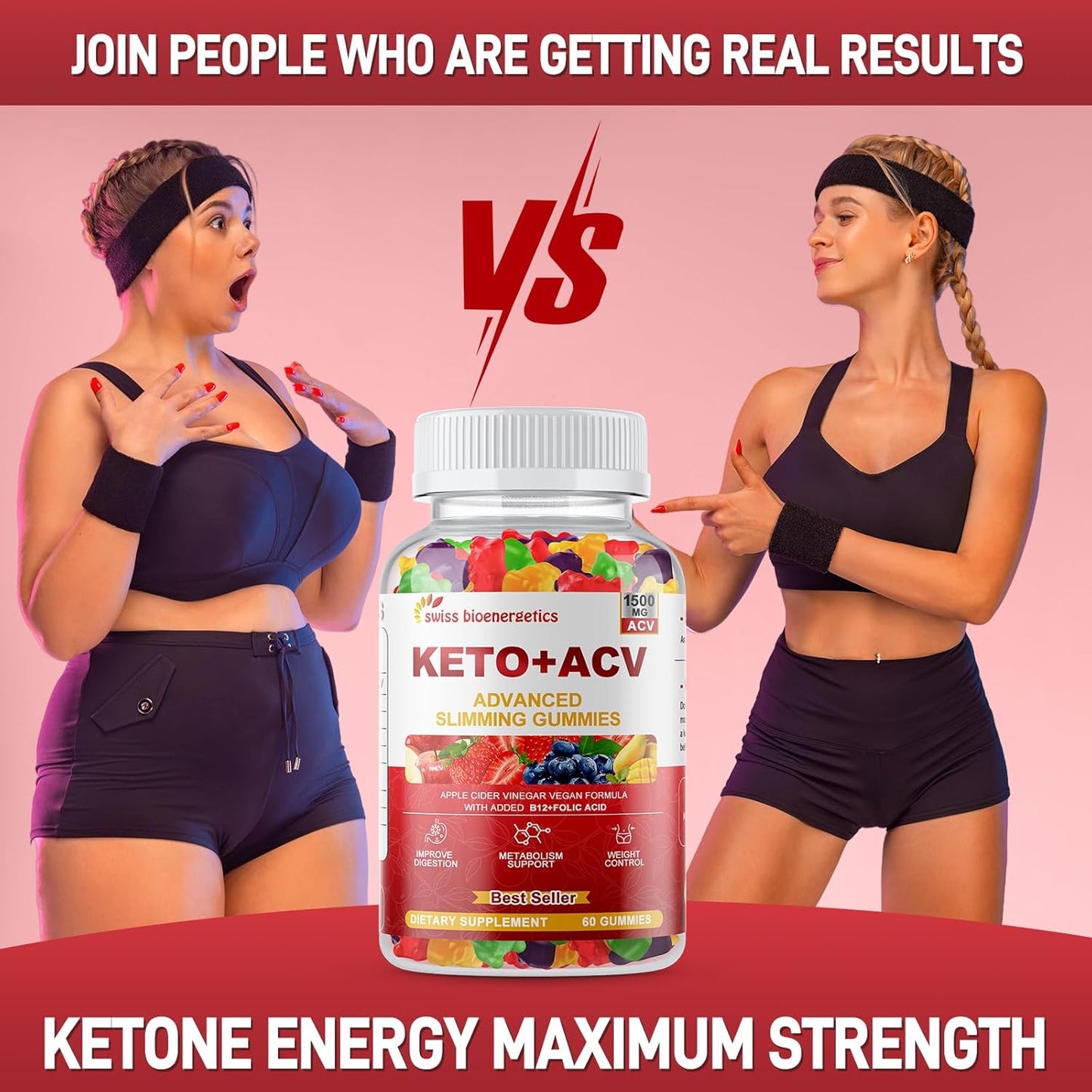 Advanced Keto Apple Cider Vinegar Gummies - 1500mg with B12, B6, Folate - Vegan & Non-GMO - Keto Support for Men and Women