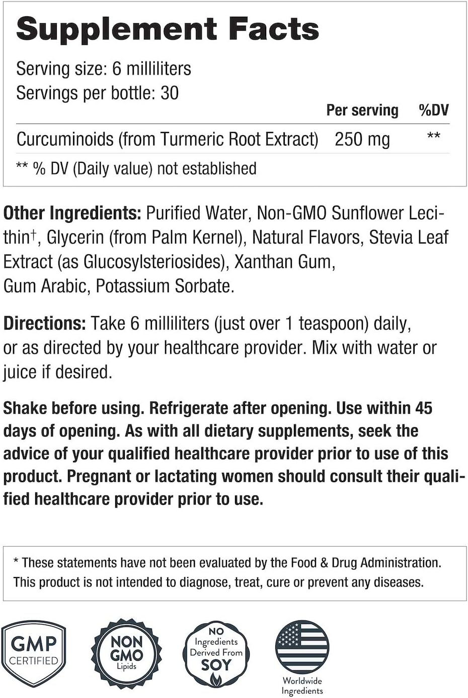 Advanced Liposomal Curcumin with Sunflower Lecithin for Maximum Absorption | NanoNutra Turmeric Supplement | 180ml - 30 Servings