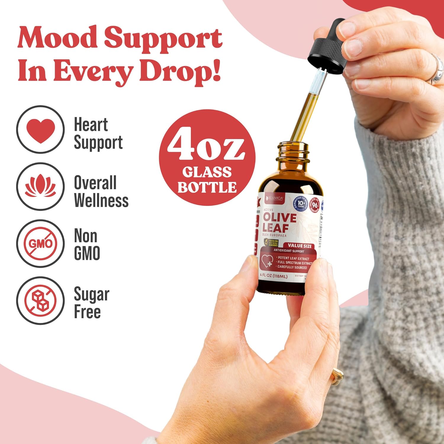 Advanced Liquid Olive Leaf Extract with Oleuropein for Immune & Heart Support - High Absorption Formula by Rejuvica Health