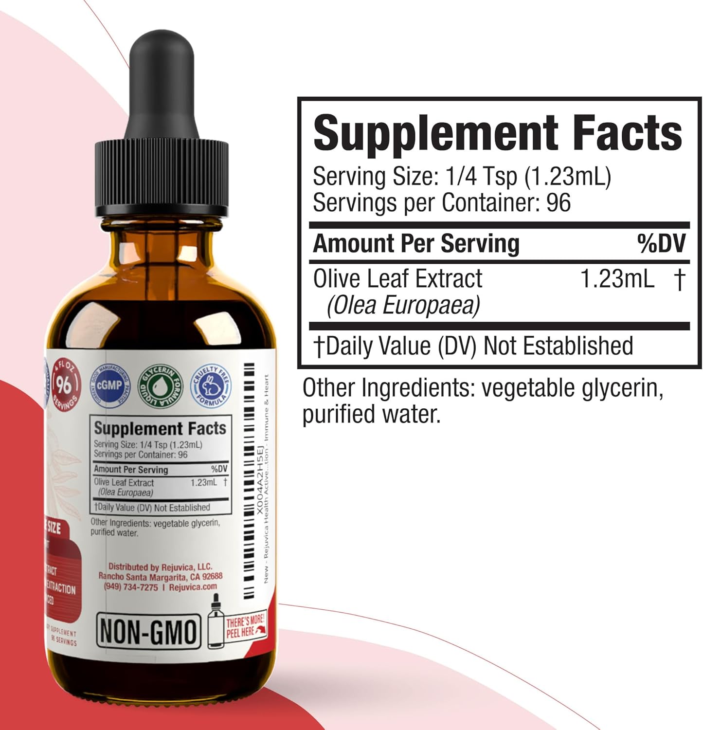 Advanced Liquid Olive Leaf Extract with Oleuropein for Immune & Heart Support - High Absorption Formula by Rejuvica Health