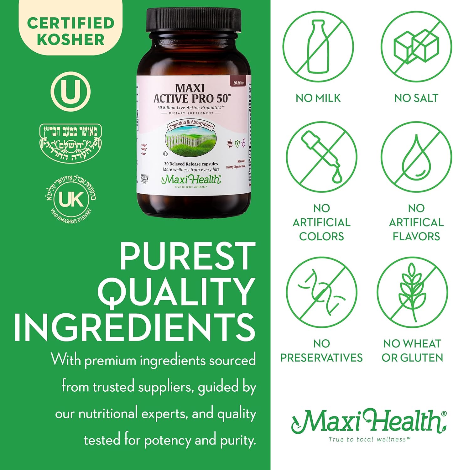 Advanced Live Probiotic Plus Prebiotic Formula - 50 Billion Active Probiotics, 15 Strains, Ultra Protection - Pro-50-30 Count