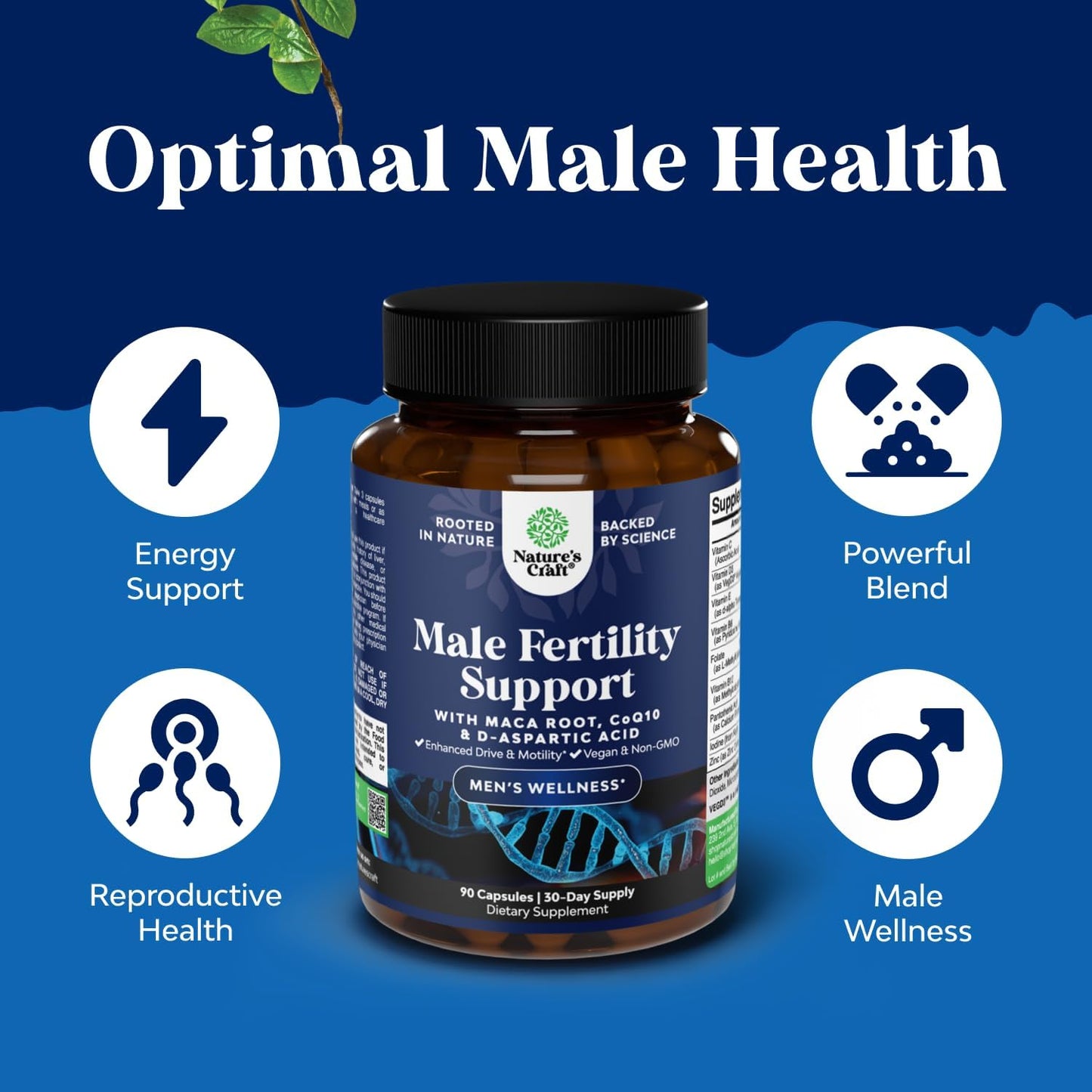 Advanced Male Fertility Supplement with CoQ10, Maca Root, Methyl Folate & D-Aspartic Acid - Boost Count & Motility - 1 Month Supply