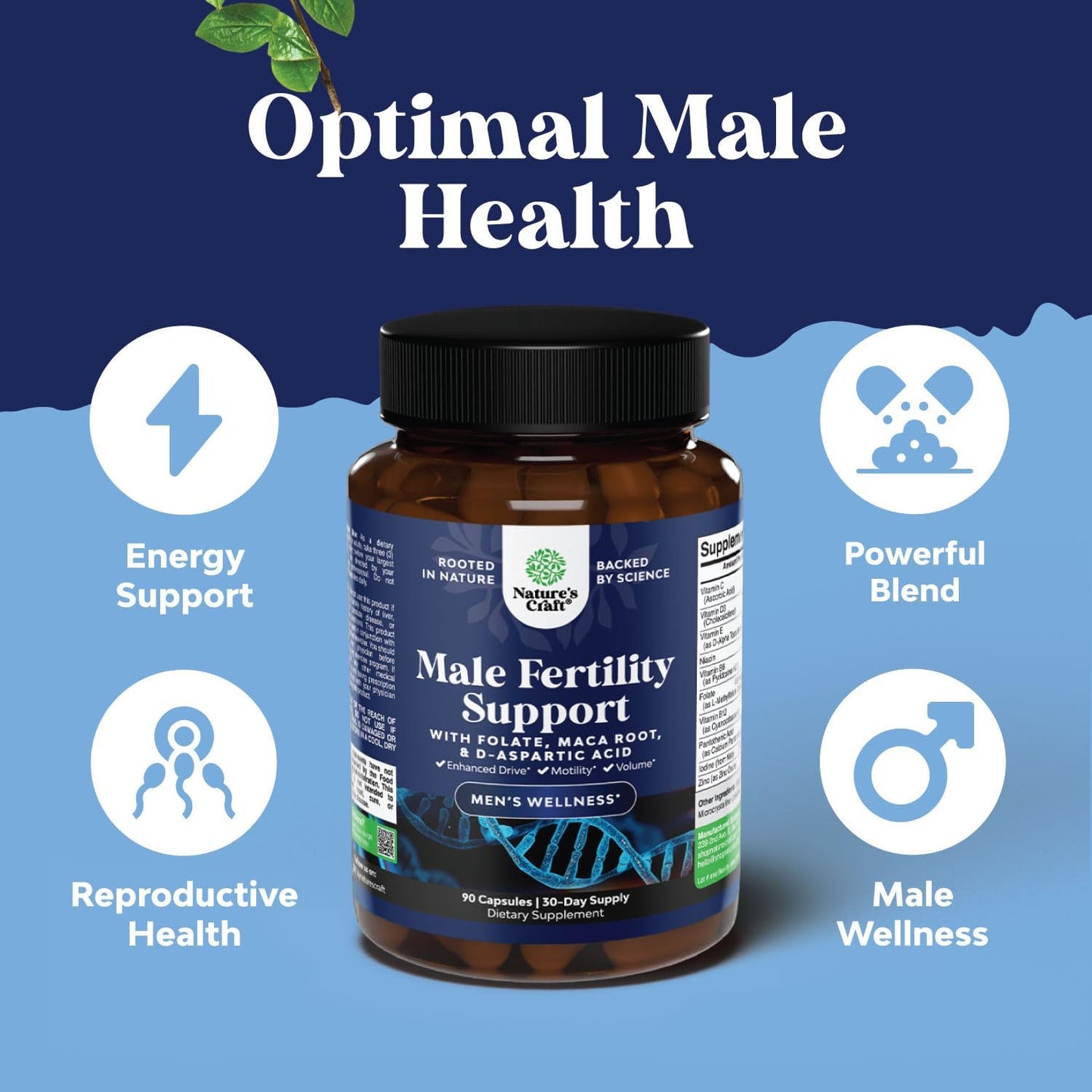 Advanced Male Fertility Supplement with CoQ10, Maca Root, Methyl Folate & D-Aspartic Acid - Boost Count & Motility - 1 Month Supply