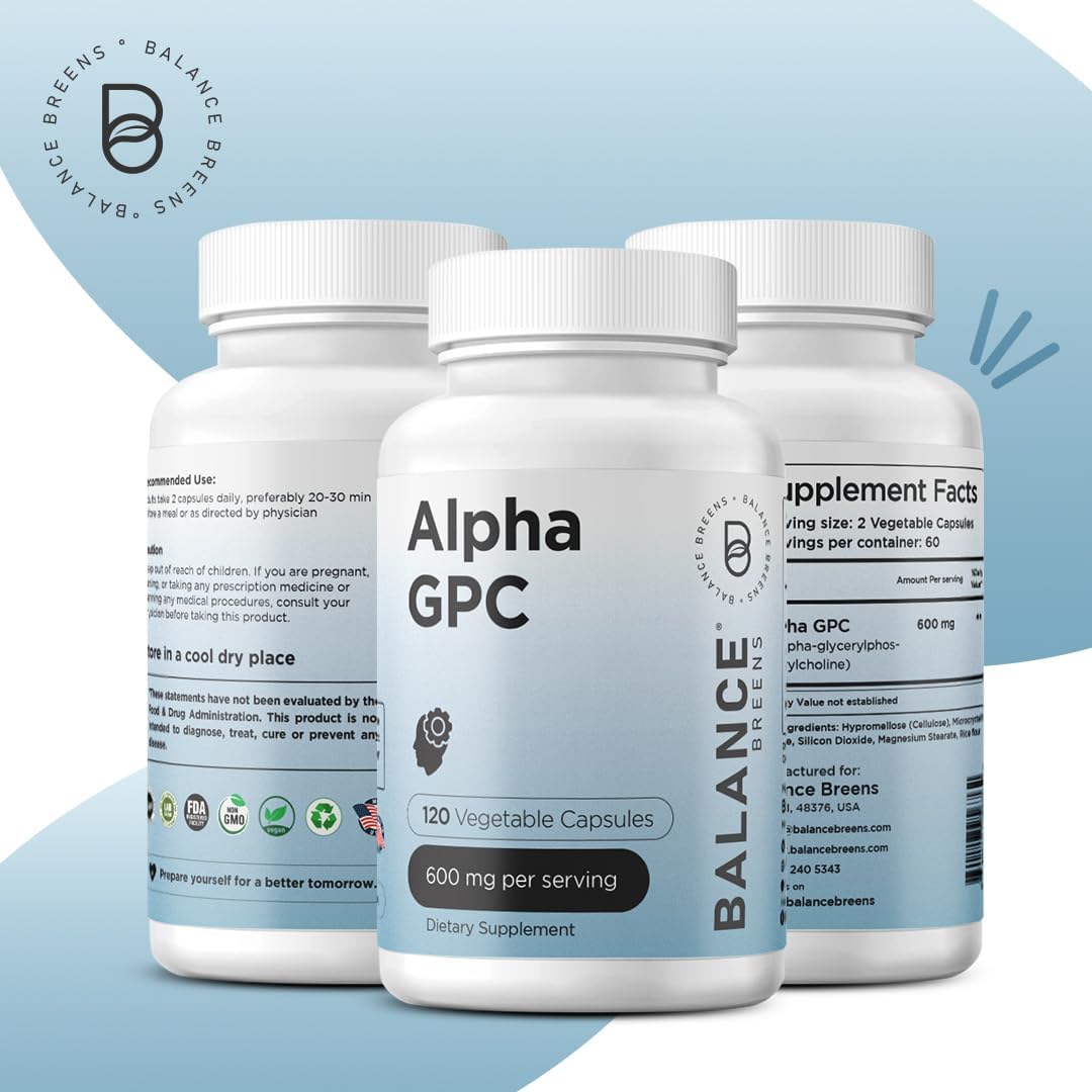 Advanced Memory Formula - Balancebreens Alpha GPC Choline Supplement 600mg, 120 Veg Capsules for Nootropic Brain Support