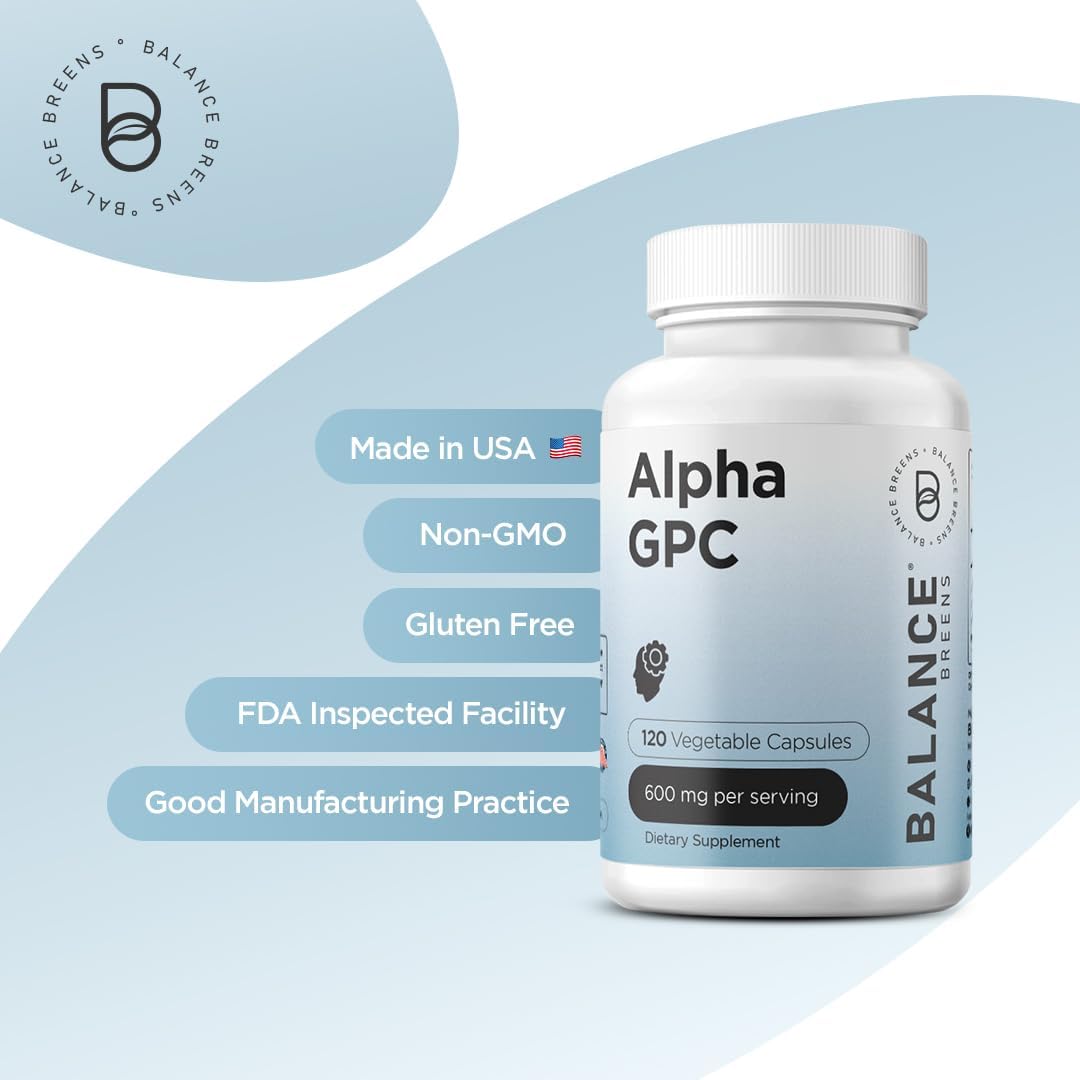 Advanced Memory Formula - Balancebreens Alpha GPC Choline Supplement 600mg, 120 Veg Capsules for Nootropic Brain Support