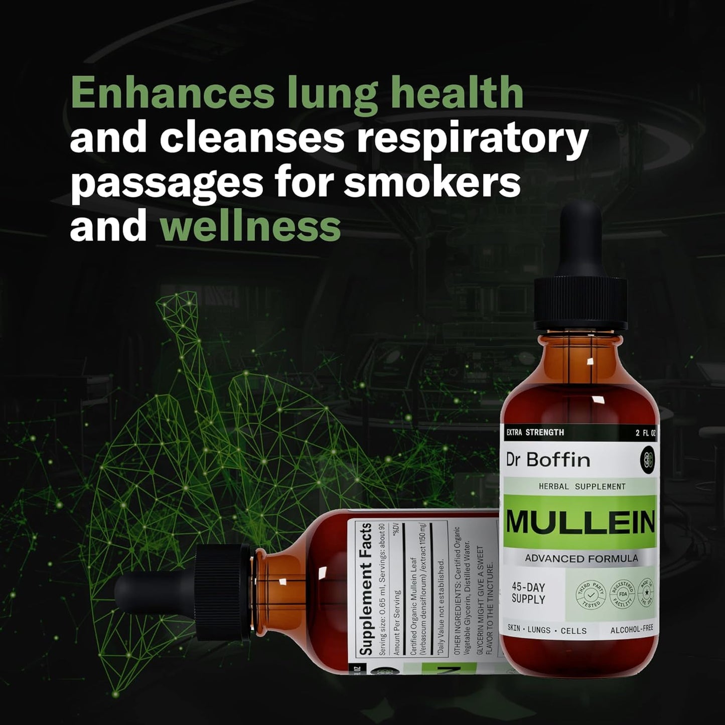 Advanced Mullein Leaf Liquid Extract - 2 FL OZ | Extra Strength Lung Cleanse & Detox Supplement - Respiratory Health & Immune Support