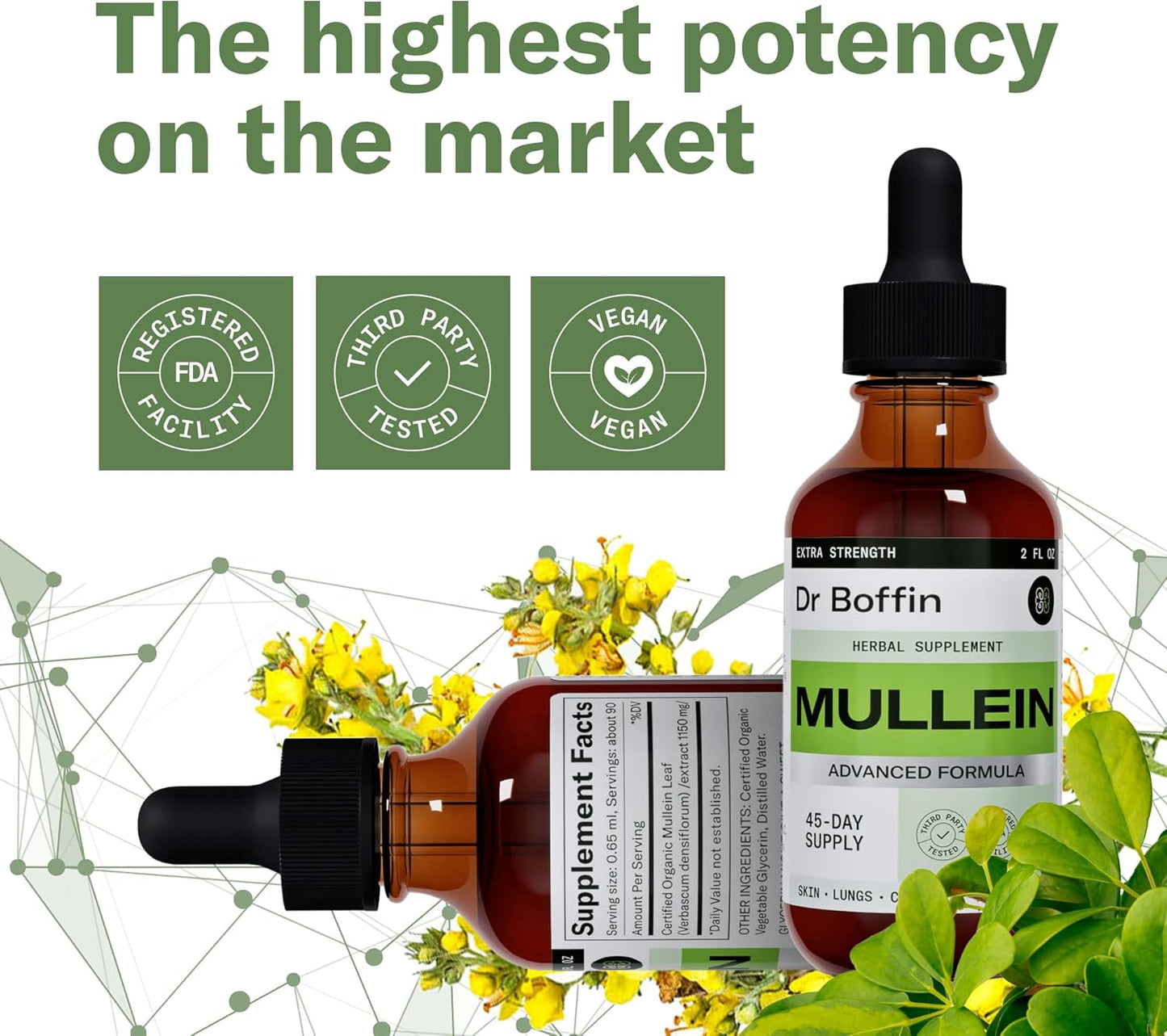 Advanced Mullein Leaf Liquid Extract - 2 FL OZ | Extra Strength Lung Cleanse & Detox Supplement - Respiratory Health & Immune Support