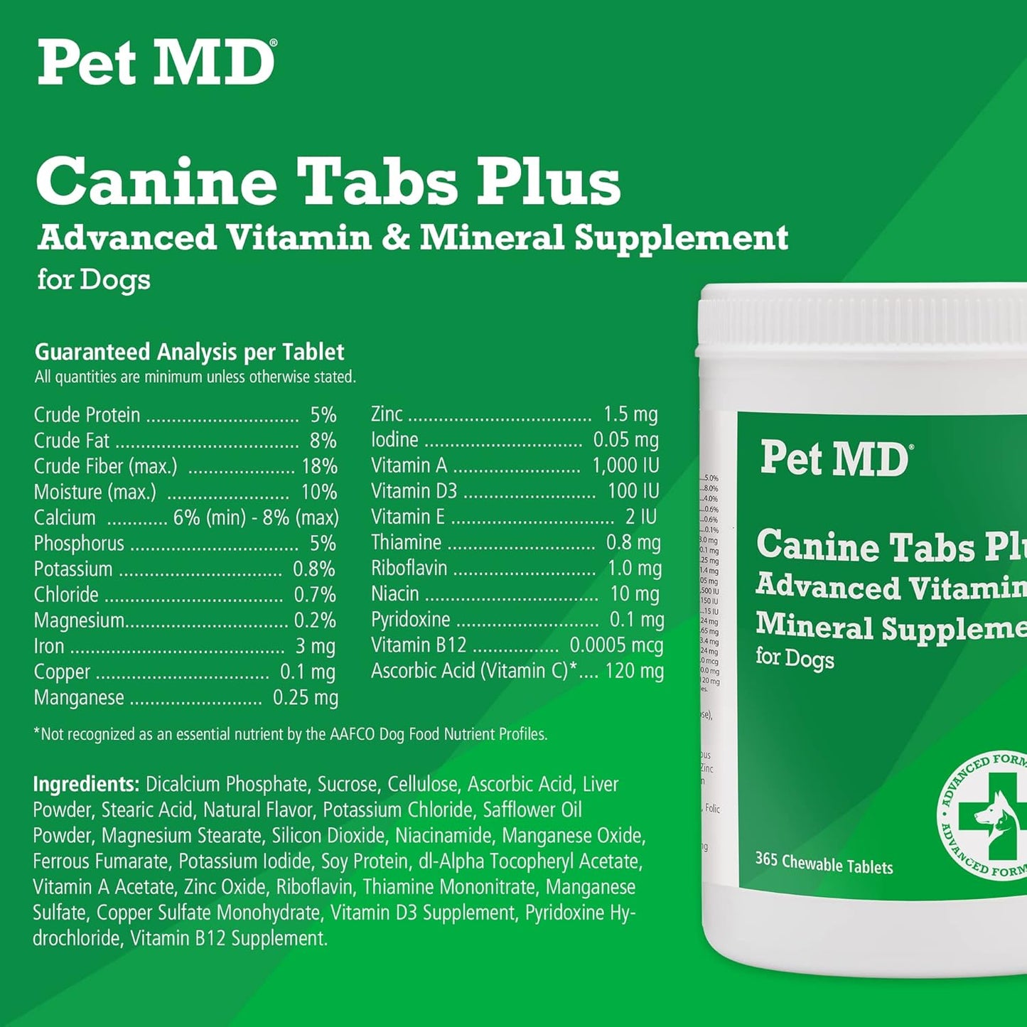 Advanced Multivitamin & Digestive Support for Dogs - Pet MD Canine Tabs