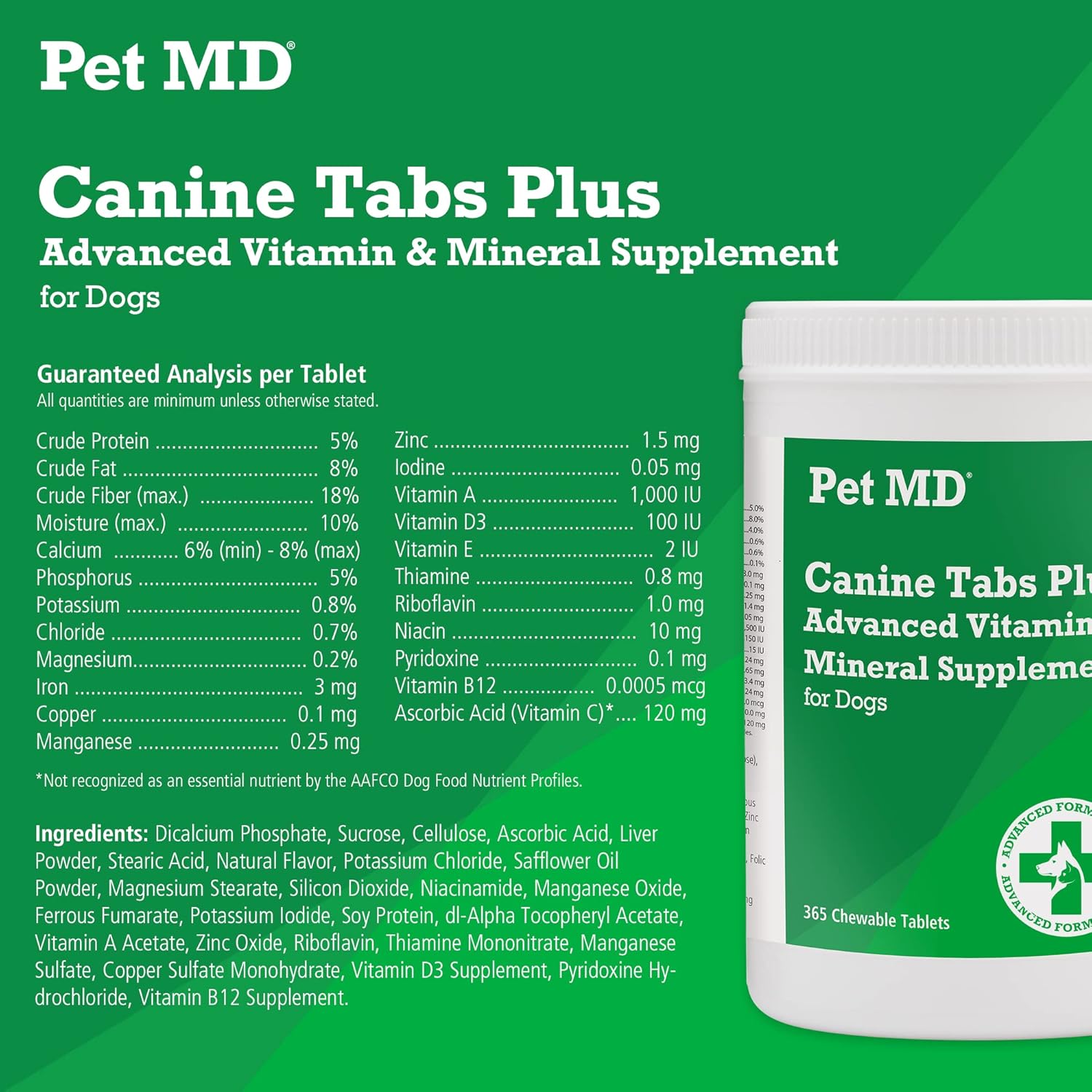 Advanced Multivitamin & Digestive Support for Dogs - Pet MD Canine Tabs