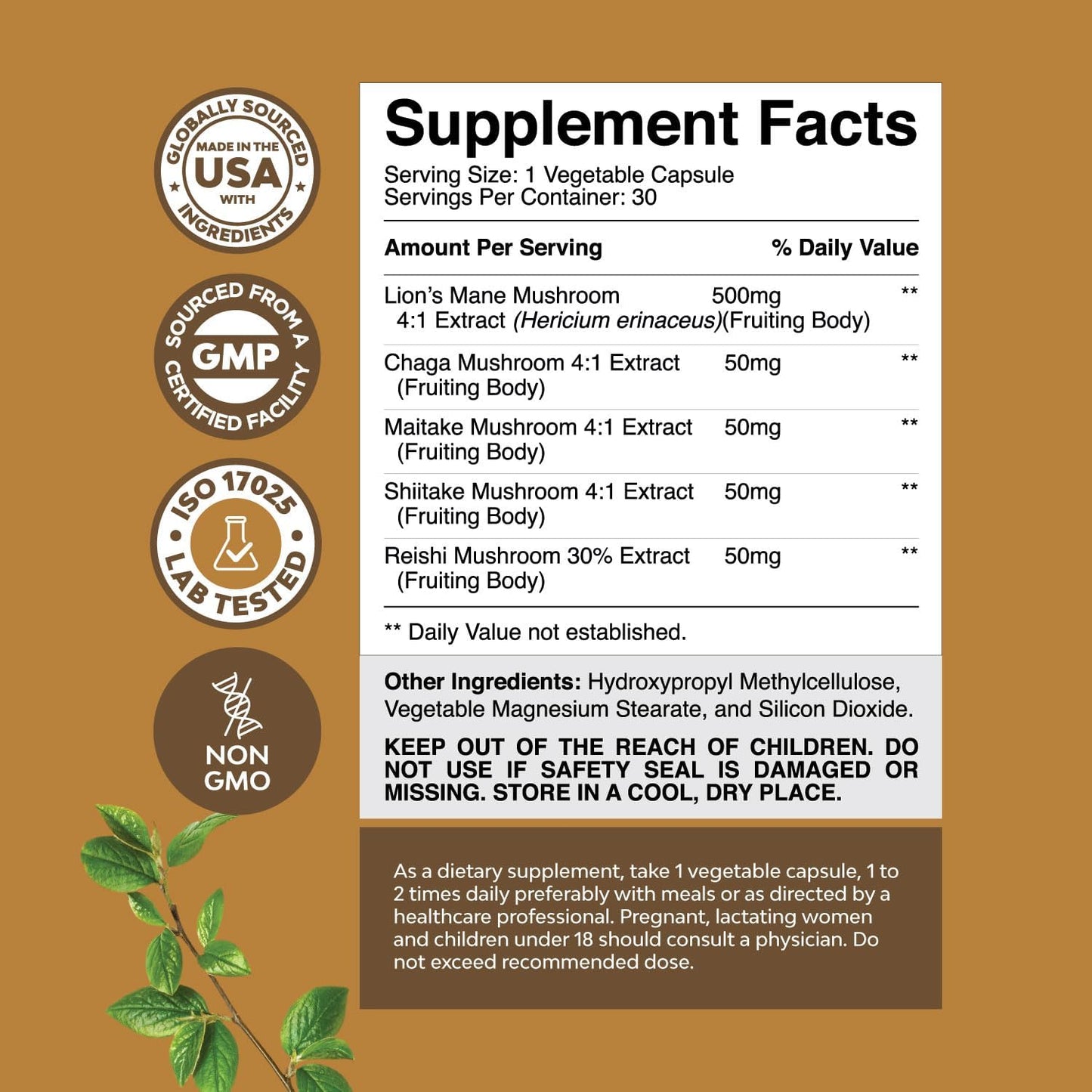 Advanced Mushroom Supplement for Brain Health & Mental Clarity - Lions Mane Capsules with Reishi, Chaga, Maitake & Shiitake - Memory Support & Focus - 30 Capsules