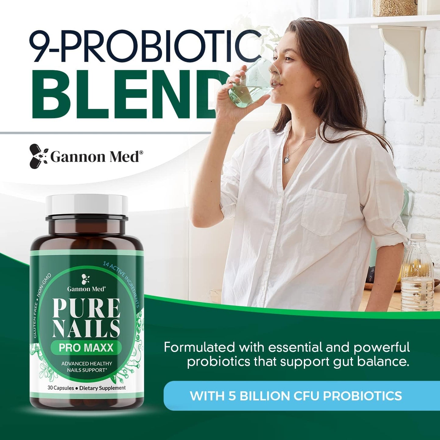 Advanced Nail Support Supplement with Probiotics for Healthy Nails - 30 Capsules