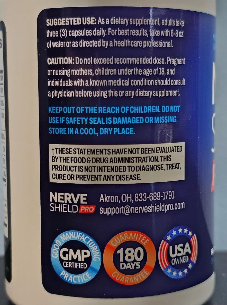 Advanced Nerve Shield Pro Supplement - Nerve Formula with Alpha Lipoic Acid, Lion's Mane, and Essential Ingredients for Neuropathy Relief and Long-Term Support