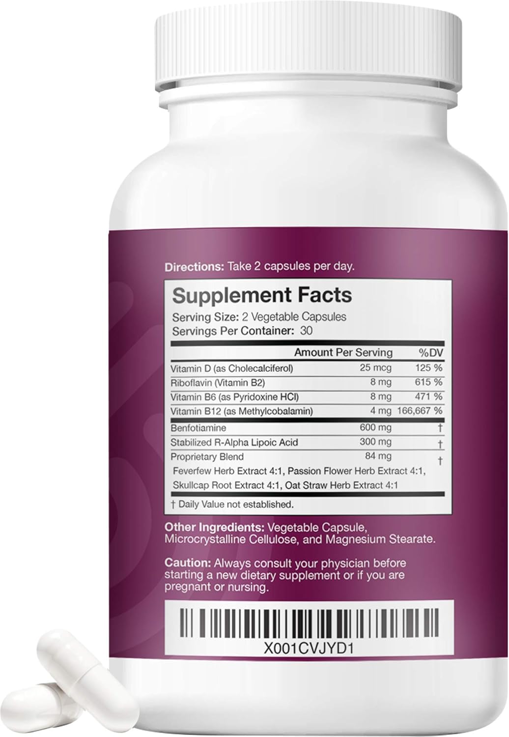 Advanced Nerve Support Supplement with 300mg R-Alpha Lipoic Acid, Vitamin B Complex, Benfotiamine, and Herbs - 60 ct