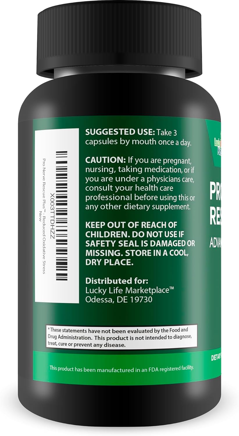 Advanced Nerve Support Supplement with Magnesium, Calcium, and Zinc - Promotes Healthy Nerve Function, Blood Flow, and Reduces Oxidative Stress - Soothes Nerve Discomfort - Pro Nerve Rescue Plus