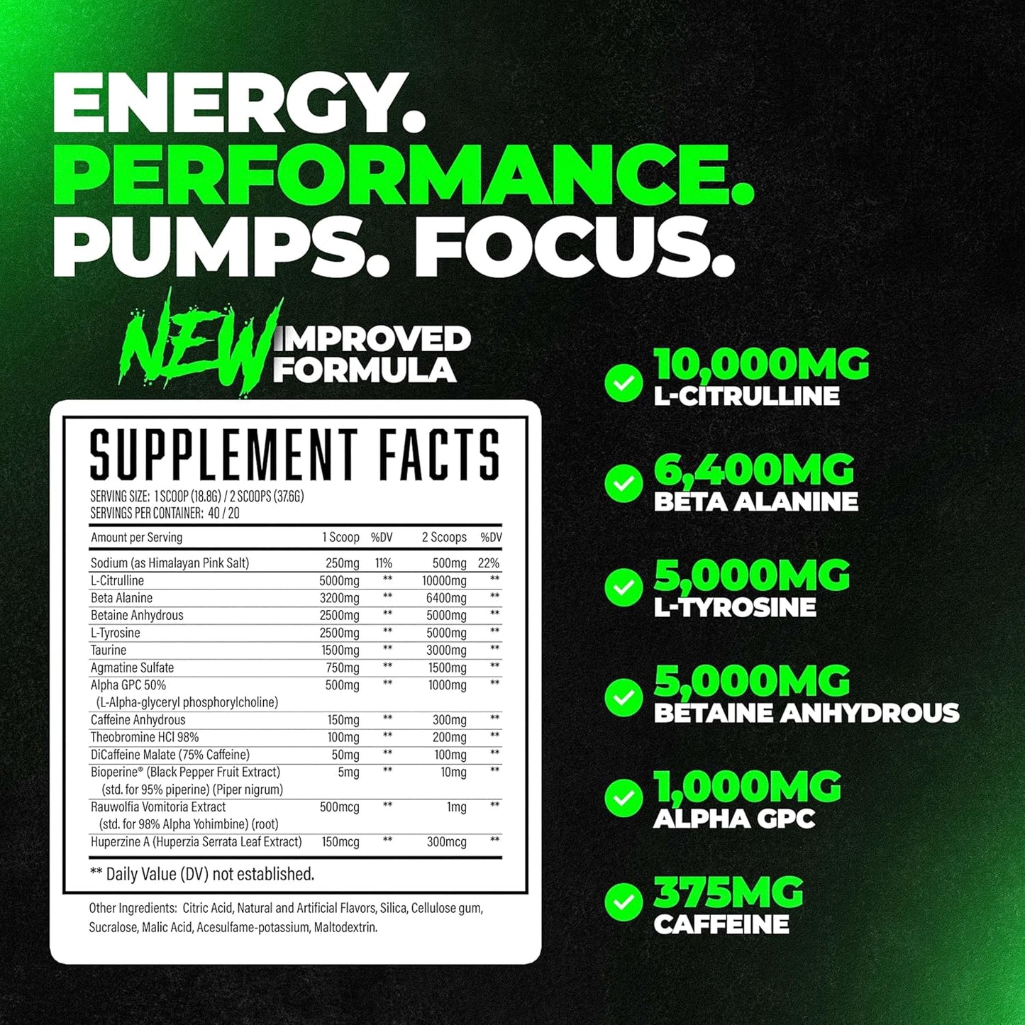 Advanced Pre Workout Powder with L-Citrulline, Beta Alanine, Tyrosine, Alpha GPC, and Caffeine for Energy, Focus, and Performance - Watermelon Flavor