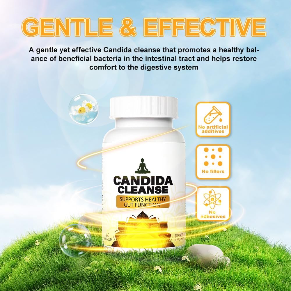 Advanced Probiotic Herbal Formula for Candida Cleanse Detox - 60 Capsules for Gentle Gut Support in Men and Women