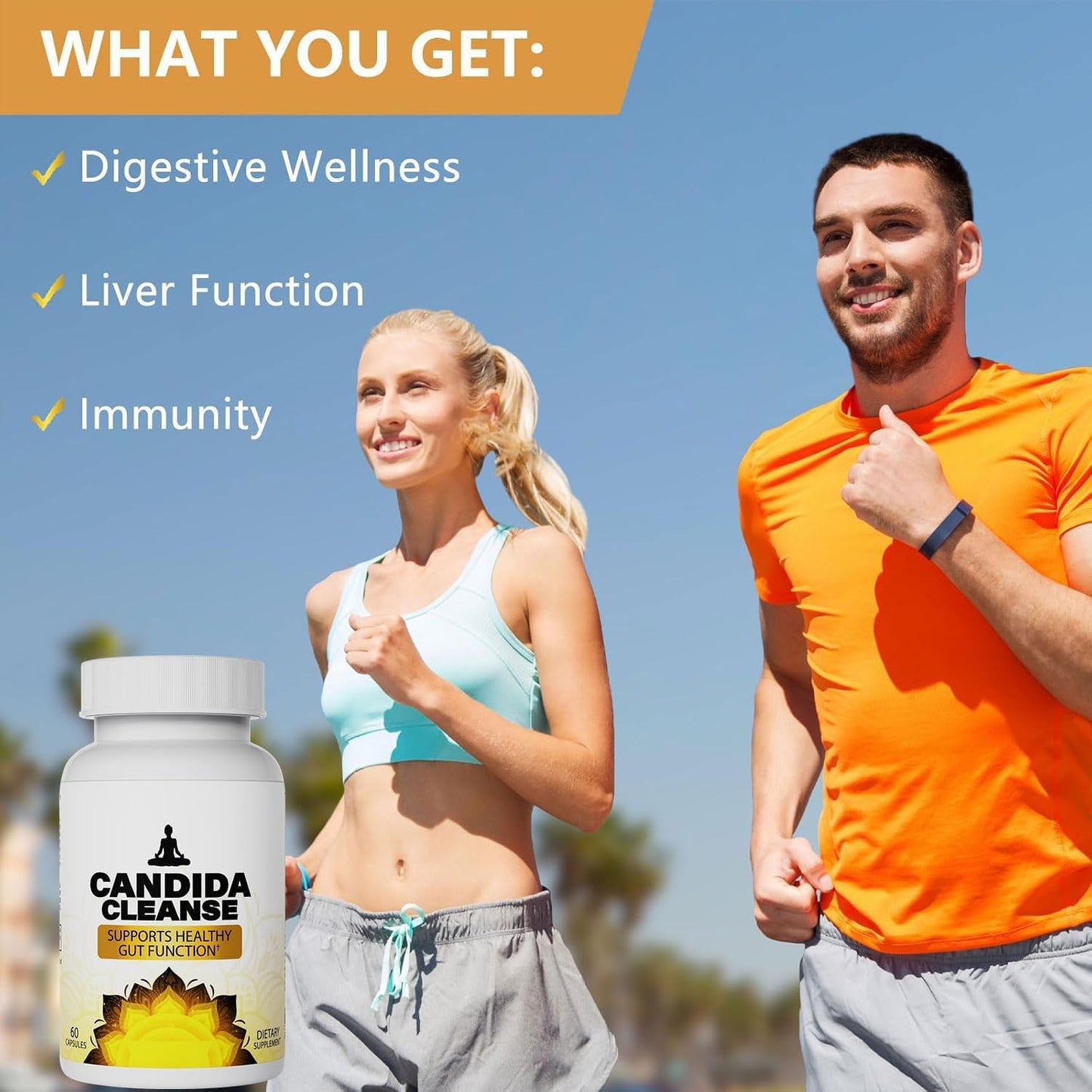 Advanced Probiotic Herbal Formula for Candida Cleanse Detox - 60 Capsules for Gentle Gut Support in Men and Women