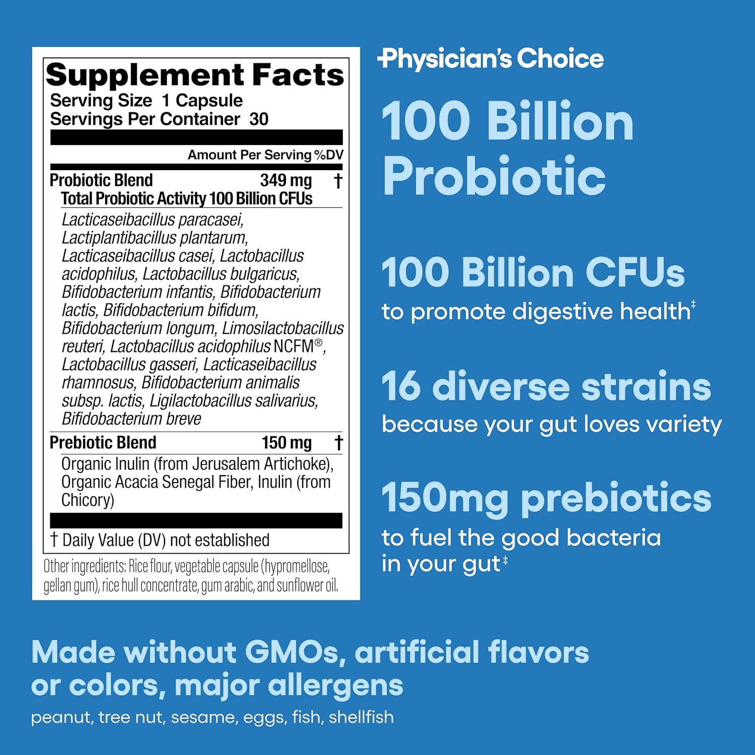 Advanced Probiotic with 100 Billion CFUs, 16 Strains, Organic Prebiotics - Digestive Health Support for Men & Women - Relieves Constipation, Diarrhea, Gas, Bloating