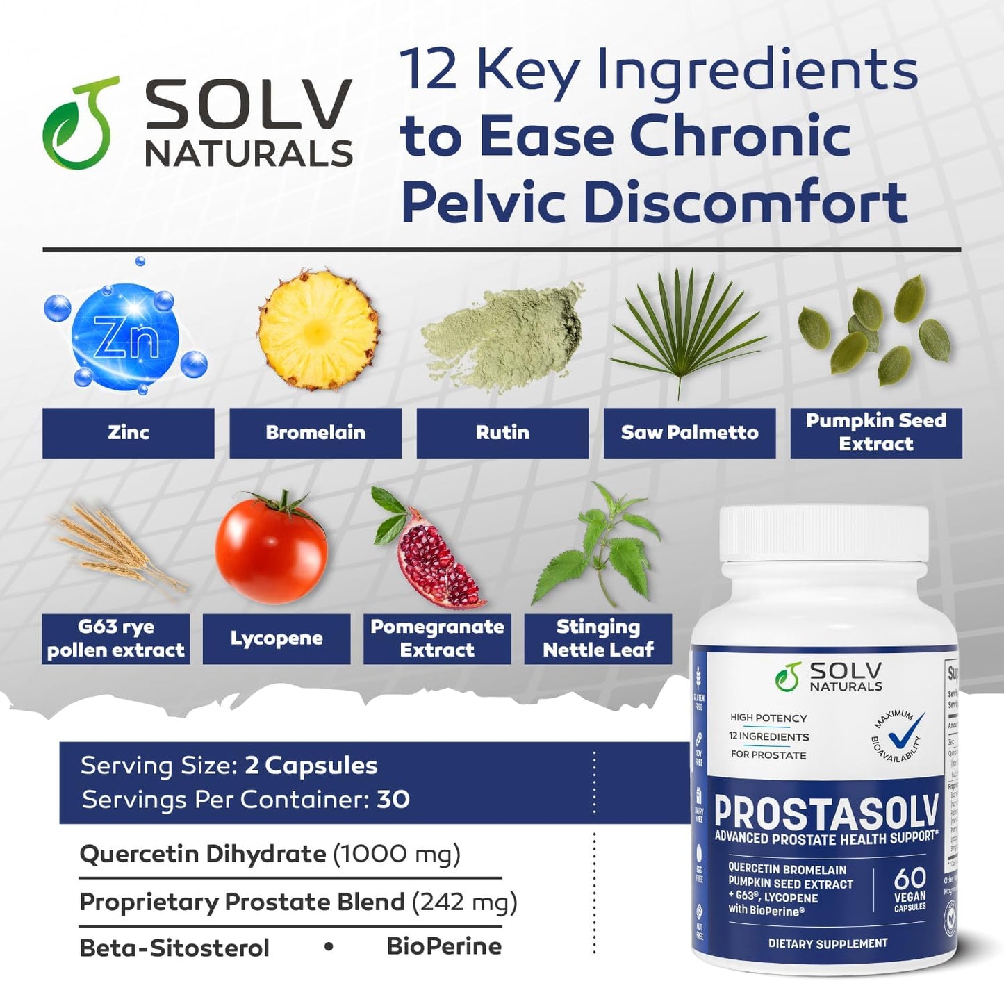 Advanced Prostatitis Supplement for Pelvic Health - Vegan Capsules with Quercetin, Bromelain, Pumpkin Seed Extract, Lycopene, BioPerine - 2 Pack