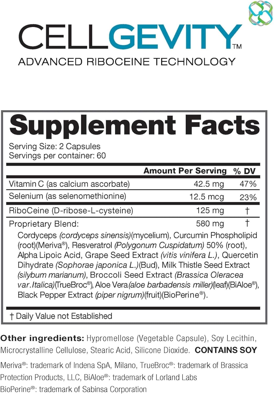 Advanced Riboceine Technology in CELLGEVITY - 120 Vegetable Capsules, 60 Servings