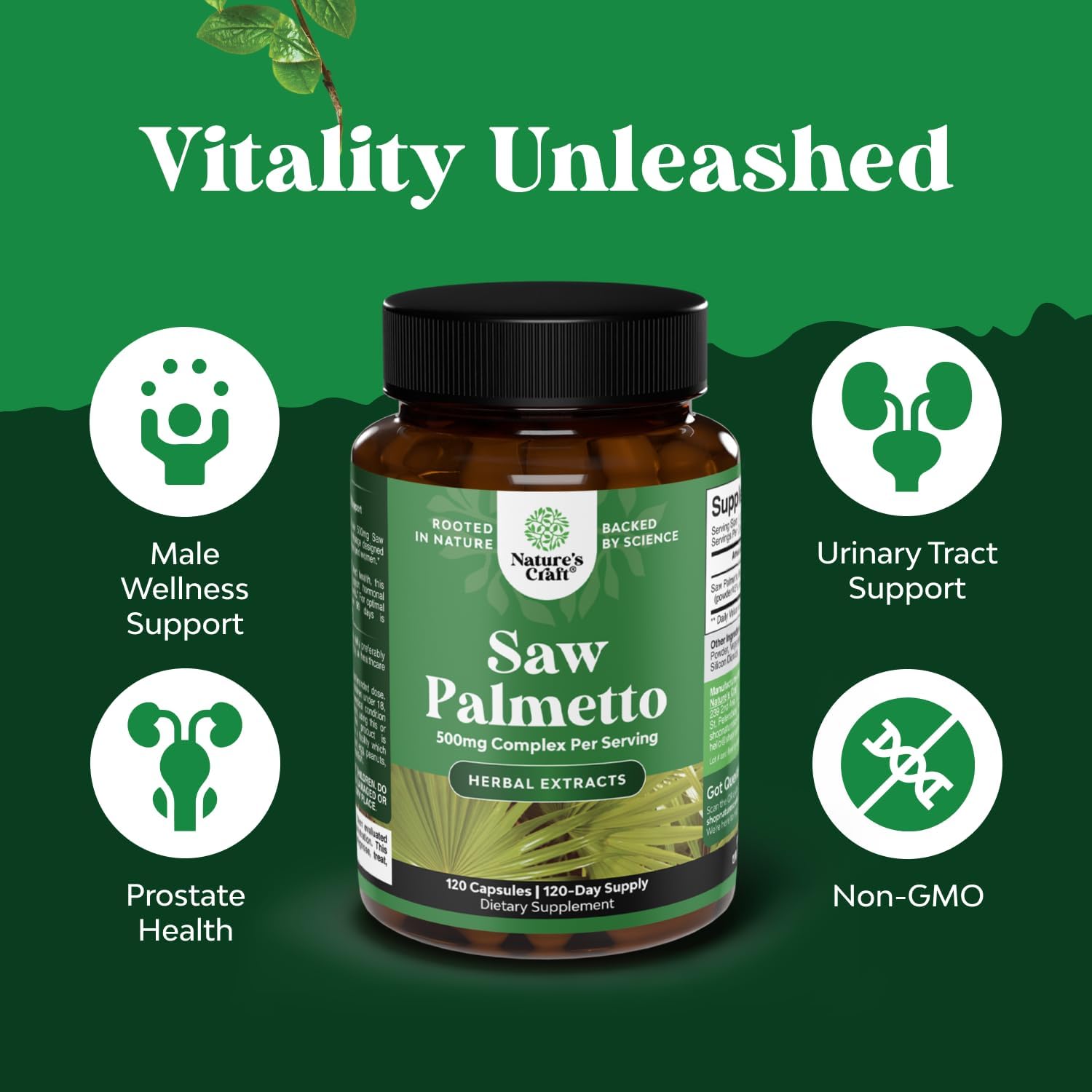Advanced Saw Palmetto Extract for Hair Health & Urinary Support - Extra Strength Herbal Supplement for Men & Women - 120 Capsules with Plant Sterols & Flavonoids
