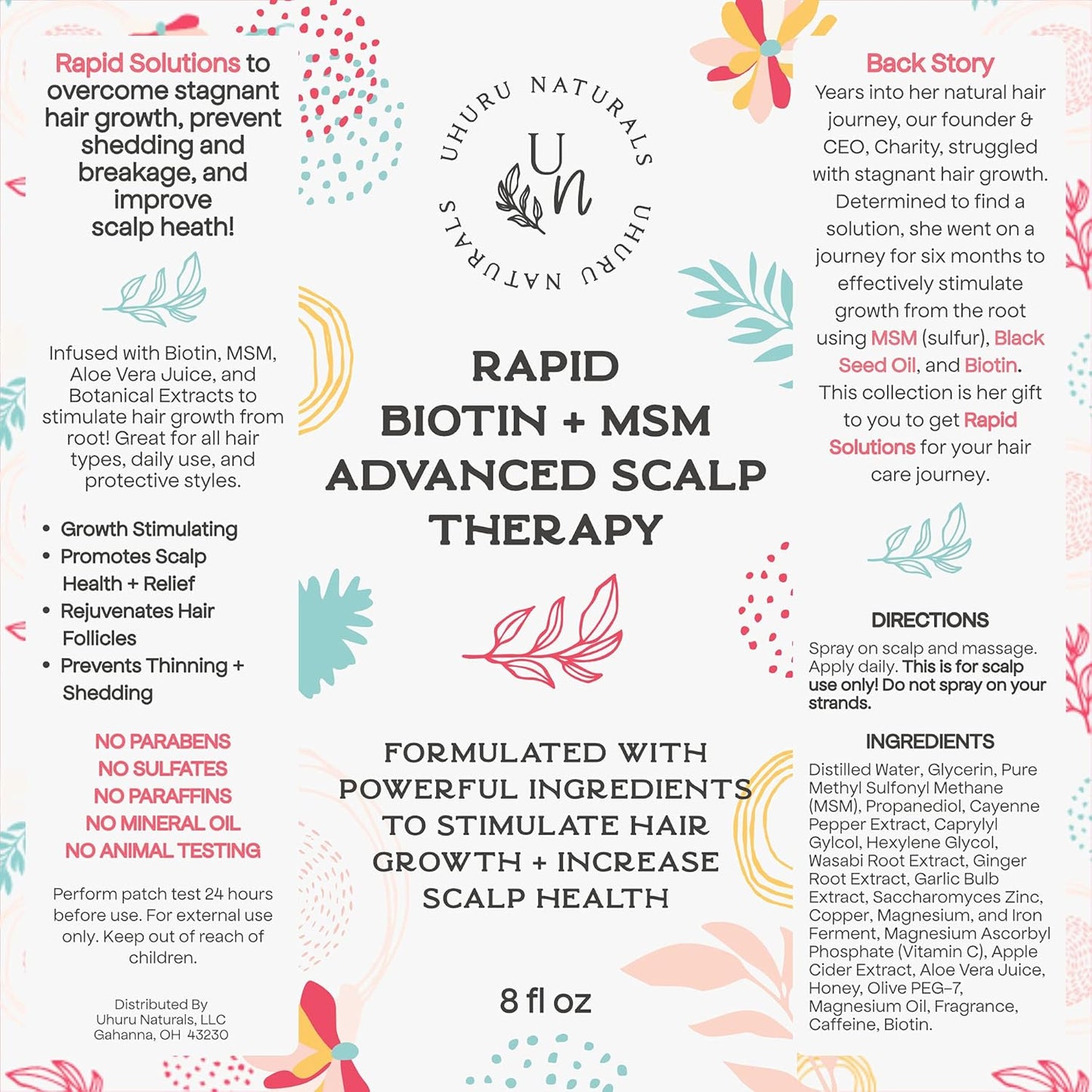 Advanced Scalp Therapy with Rapid Biotin & MSM by Uhuru Naturals - Promotes Hair Growth and Healthy Scalp - Natural Ingredients