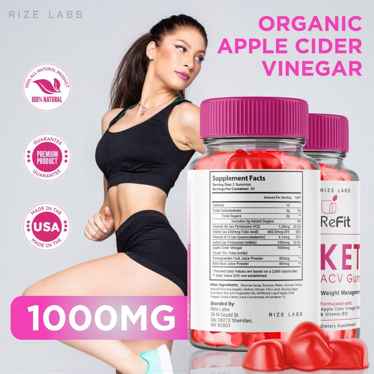 Advanced Slimming Formula ACV Gummies with Apple Cider Vinegar - Reduce Belly Fat, Extra Strength Supplement (180 Gummies) by Rize Labs