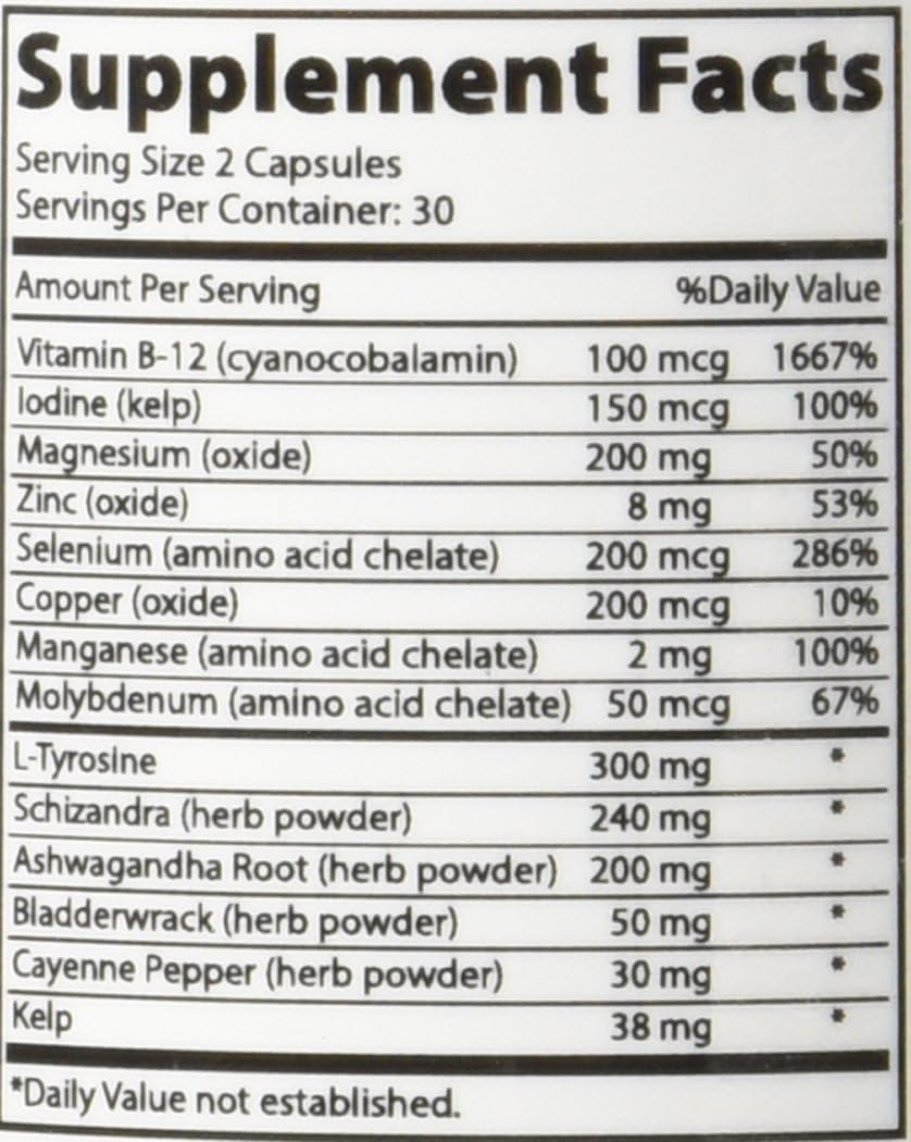 Advanced Thyroid Support Supplement with Iodine, Vitamin B12, Ashwagandha, Selenium & Zinc - Boosts Energy, Metabolism & Immune Health - 60 Capsules