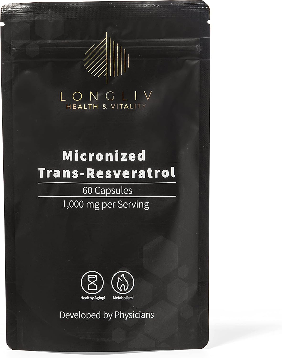 Advanced Trans Resveratrol Capsules - LongLiv Health and Vitality 1000mg - Anti-Inflammatory & Antioxidant - Physician-Developed - 60 Capsules