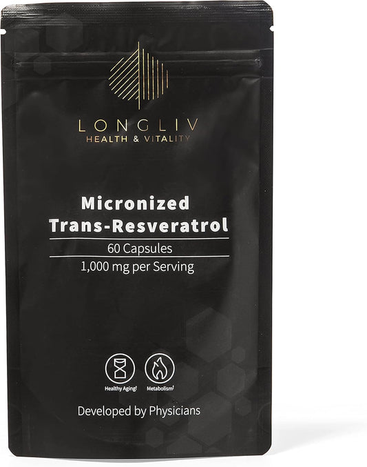 Advanced Trans Resveratrol Capsules - LongLiv Health and Vitality 1000mg - Anti-Inflammatory & Antioxidant - Physician-Developed - 60 Capsules