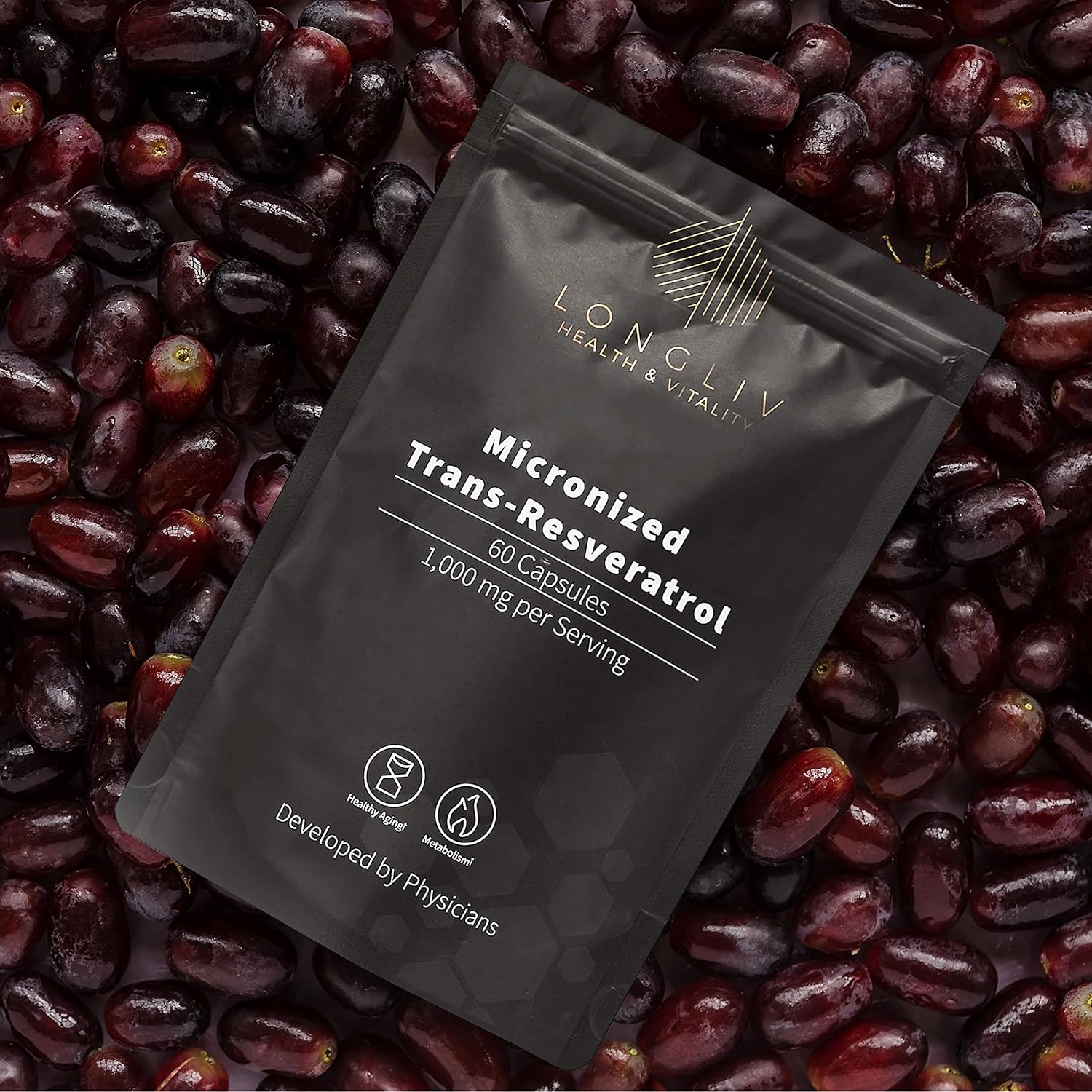 Advanced Trans Resveratrol Capsules - LongLiv Health and Vitality 1000mg - Anti-Inflammatory & Antioxidant - Physician-Developed - 60 Capsules