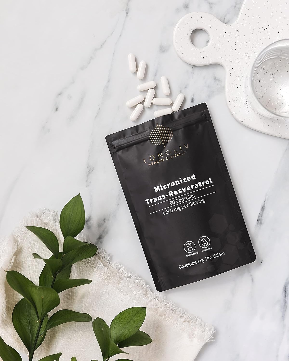 Advanced Trans Resveratrol Capsules - LongLiv Health and Vitality 1000mg - Anti-Inflammatory & Antioxidant - Physician-Developed - 60 Capsules