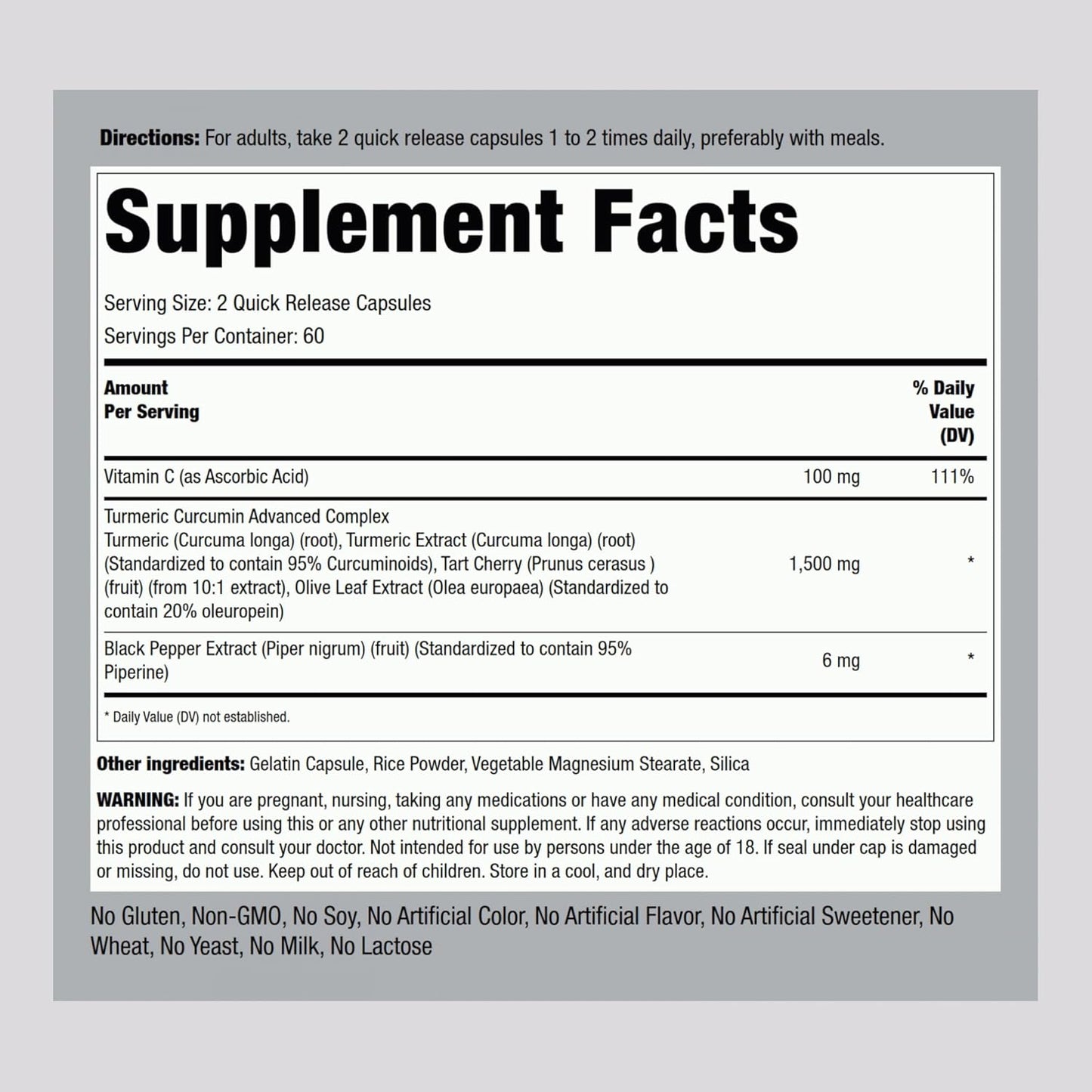Advanced Turmeric Curcumin Complex 1500mg with Black Pepper & Tart Cherry | 120 Capsules | Non-GMO, Gluten Free Formula