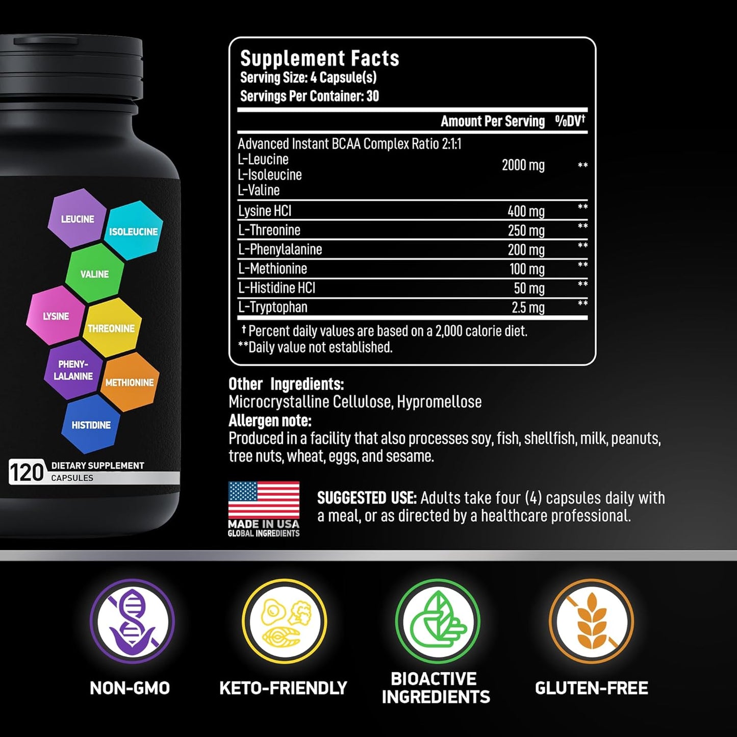 Advanced Vegan BCAA Amino Acid Supplement for Men & Women - 240 Keto-Friendly EAA BCAA Pills - Essential Amino Acids Complex for Workout Power & Recovery by BIOACTIVE LABS