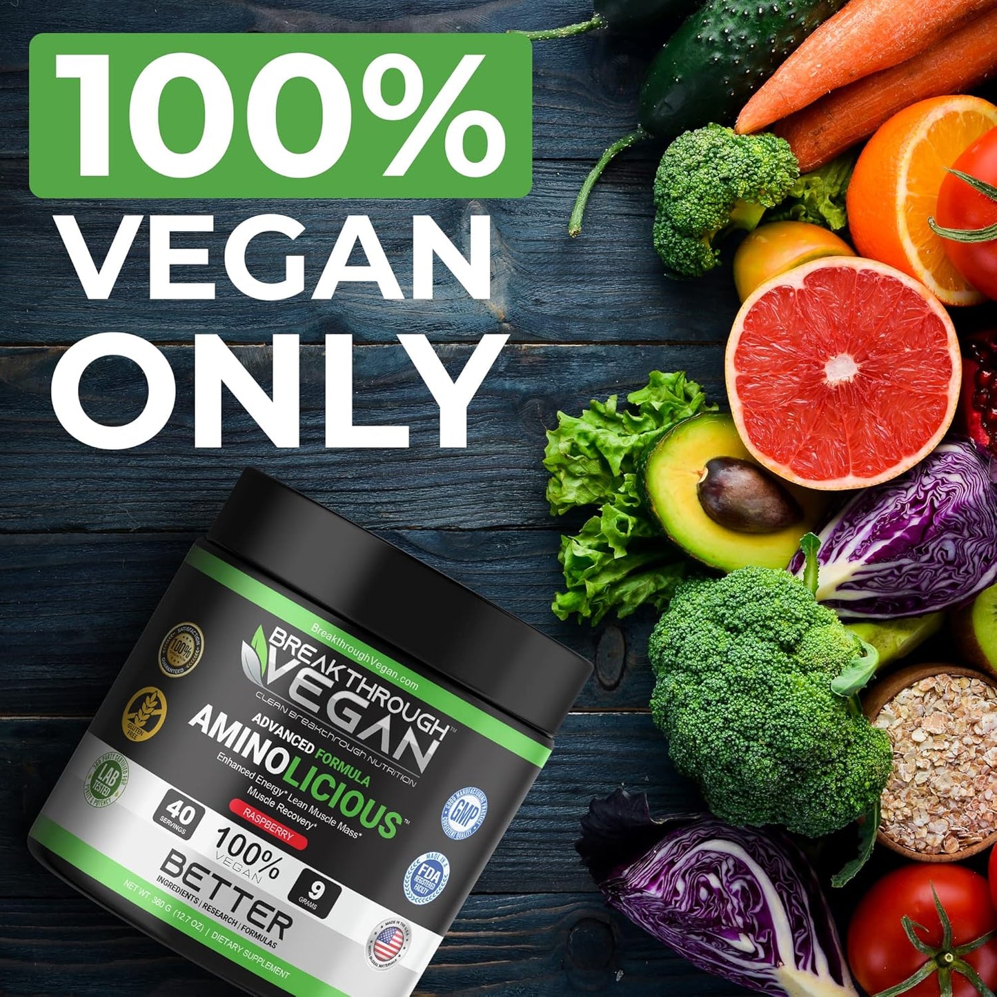 Advanced Vegan Essential Amino Acid Powder for Energy, Muscle Mass, and Recovery - Raspberry Flavor