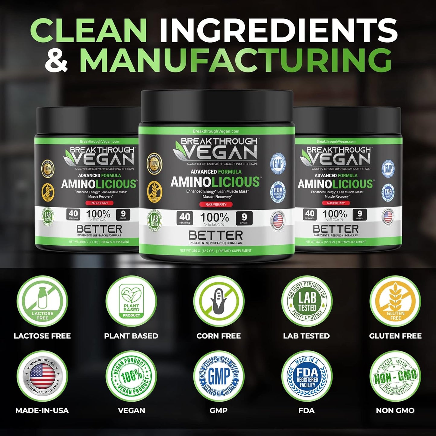 Advanced Vegan Essential Amino Acid Powder for Energy, Muscle Mass, and Recovery - Raspberry Flavor