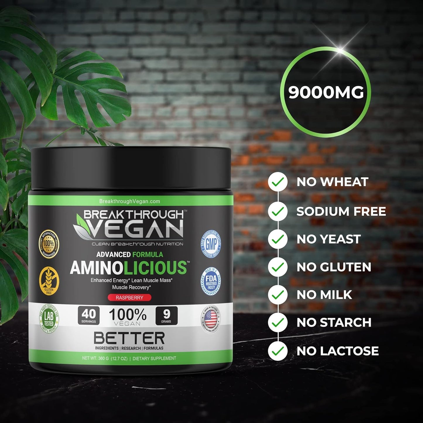 Advanced Vegan Essential Amino Acid Powder for Energy, Muscle Mass, and Recovery - Raspberry Flavor