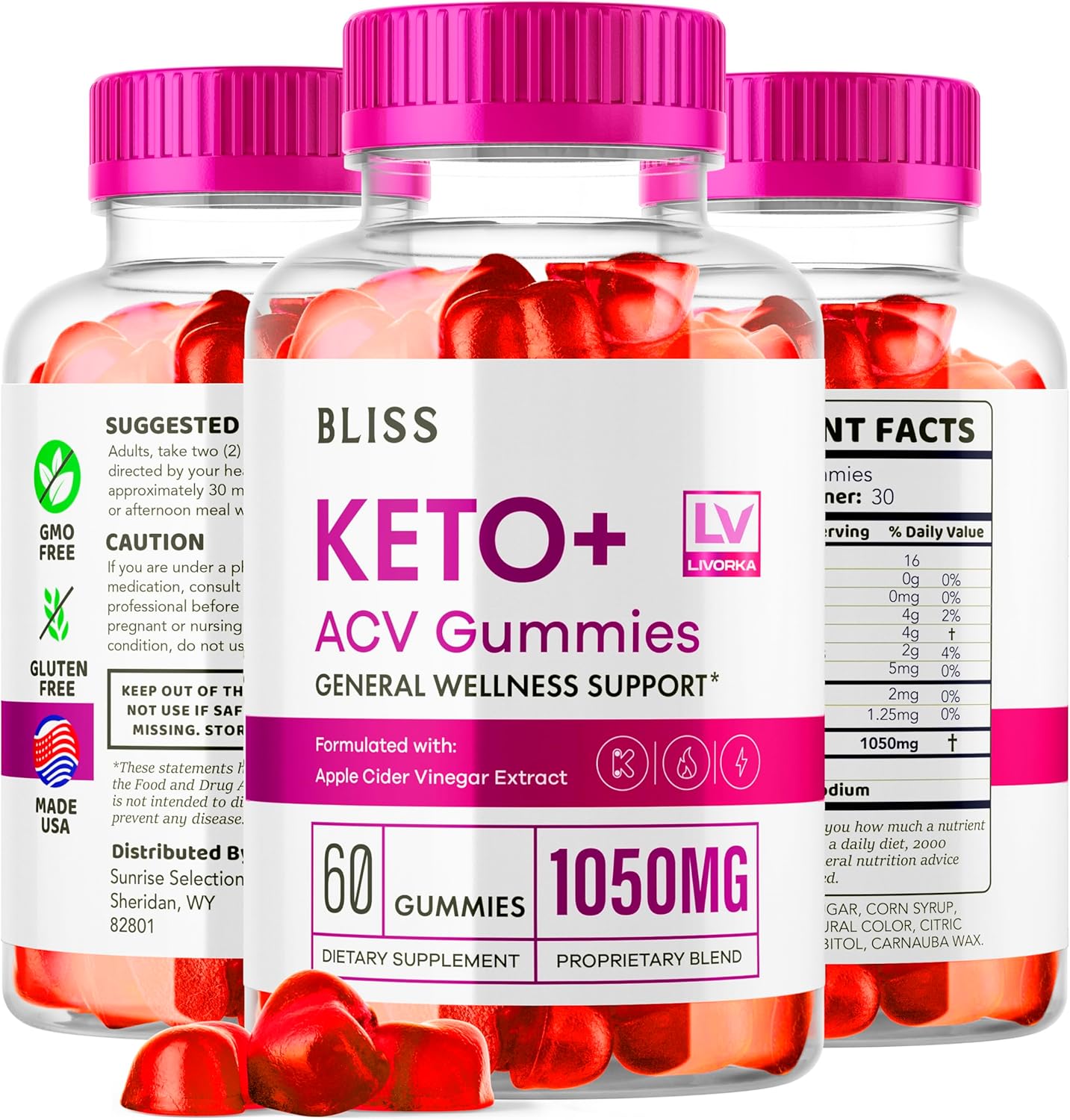 Advanced Weight Loss Support with LIVORKA Bliss Keto ACV Gummies - 1050mg Keto Gummies for Active Support - 60 Gummies