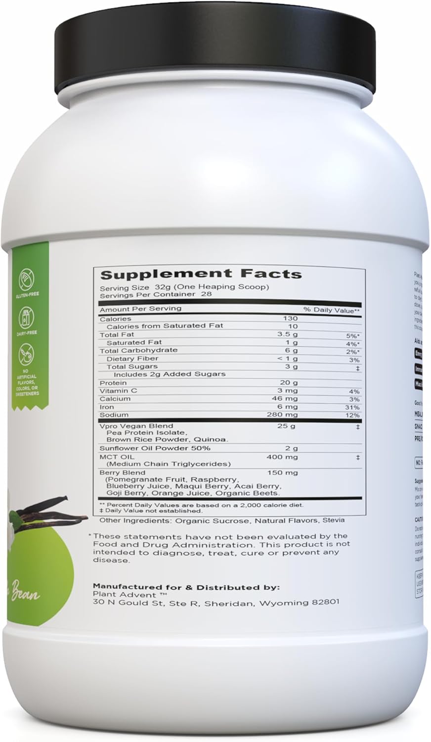 Advent Plant-Based Protein Powder - Vegan, Gluten-Free, Dairy-Free (2 lbs, Vanilla Bean)