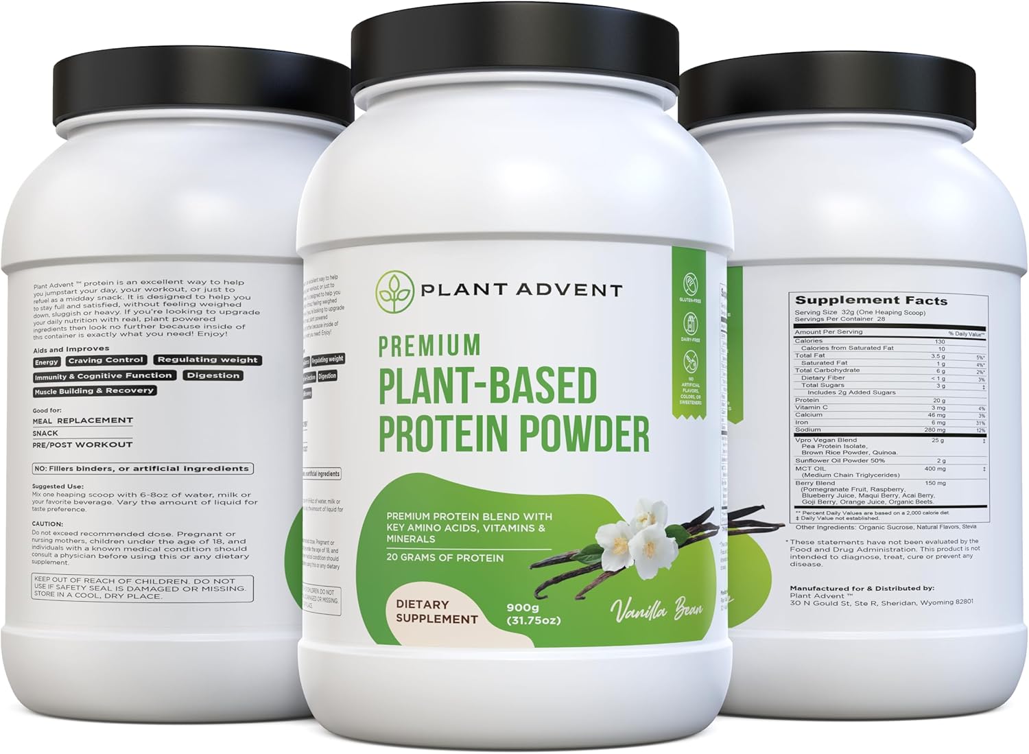 Advent Plant-Based Protein Powder - Vegan, Gluten-Free, Dairy-Free (2 lbs, Vanilla Bean)