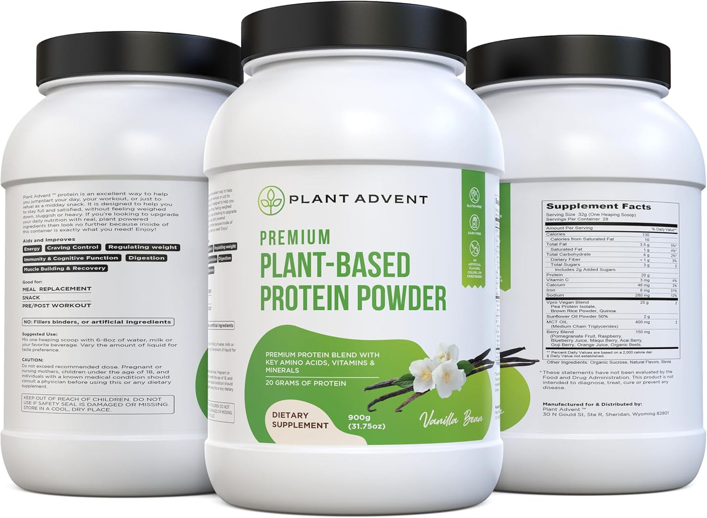 Advent Plant-Based Protein Powder - Vegan, Gluten-Free, Dairy-Free (2 lbs, Vanilla Bean)