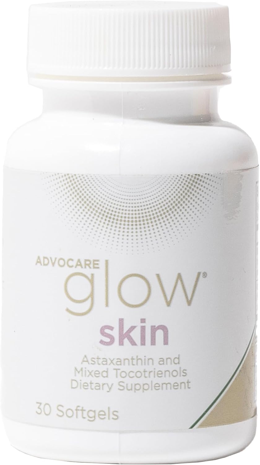 AdvoCare Glow Skin Supplement - Skin, Hair, and Nails Support with Astaxanthin, Carotenoids, Tocotrienols, and Vitamin E - 30 Softgels