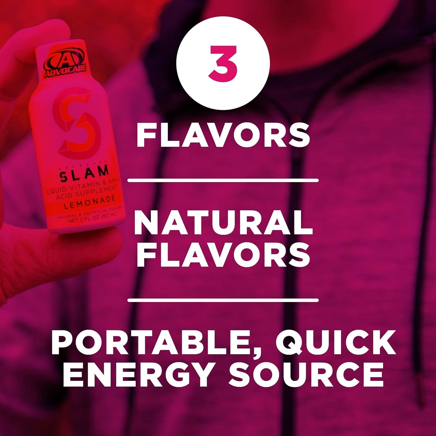 AdvoCare Slam Liquid Vitamin & Amino Acid Supplement Variety Pack - 12 Bottles - Orange, Berry, Lemonade - Vitamin B-12, B-6, Folic Acid & More
