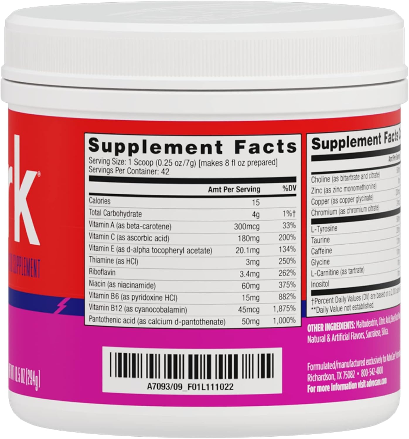 AdvoCare Spark Focus & Energy Drink Powder Mix with Vitamins and Amino Acids - Fruit Punch Flavor - 10.5 oz