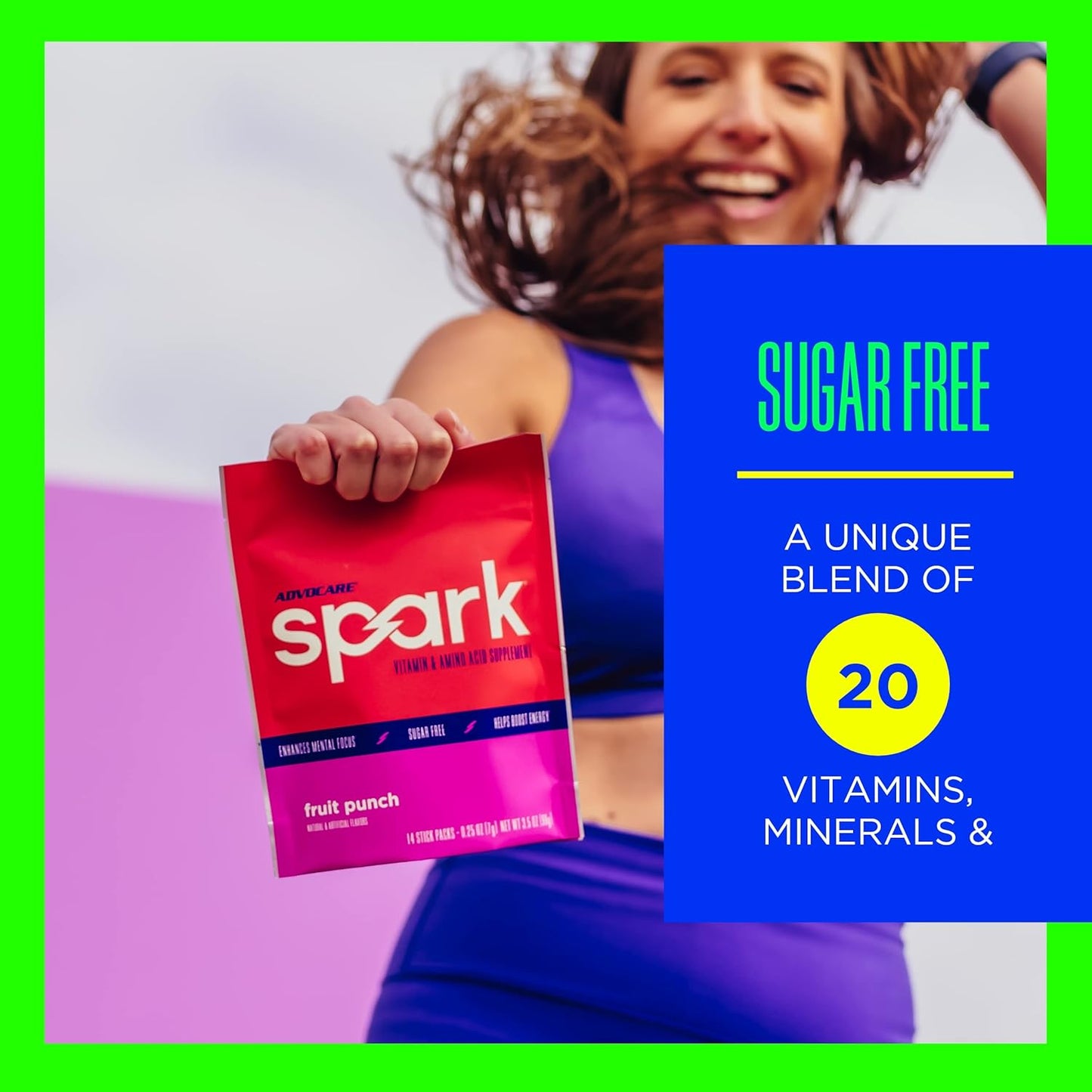 AdvoCare Spark Vitamin & Amino Acid Supplement - Fruit Punch Energy Drink Mix with L-Carnitine & L-Tyrosine - 14 Stick Packs