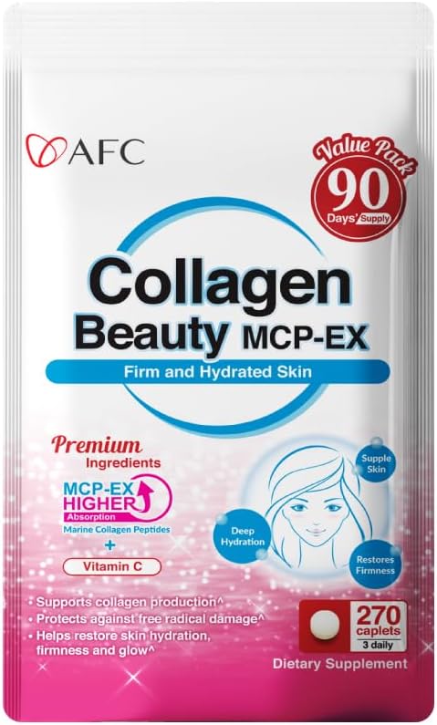 AFC Japan Collagen Beauty MCP-EX: Superior Marine Collagen Peptide for Skin, Hair, Nails, and Joints - 90 Day Supply for Women & Men