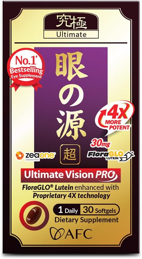 AFC Japan Ultimate Vision PRO - Eye Formula with FloraGLO Lutein 4X, Zeaxanthin, Bilberry Extract & Astaxanthin for Age-Related Eye Issues, 90 Capsules